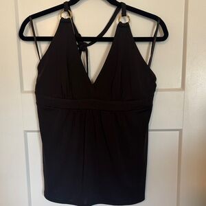 New York & Company Dark Brown with Wood Rings Halter Tank Top